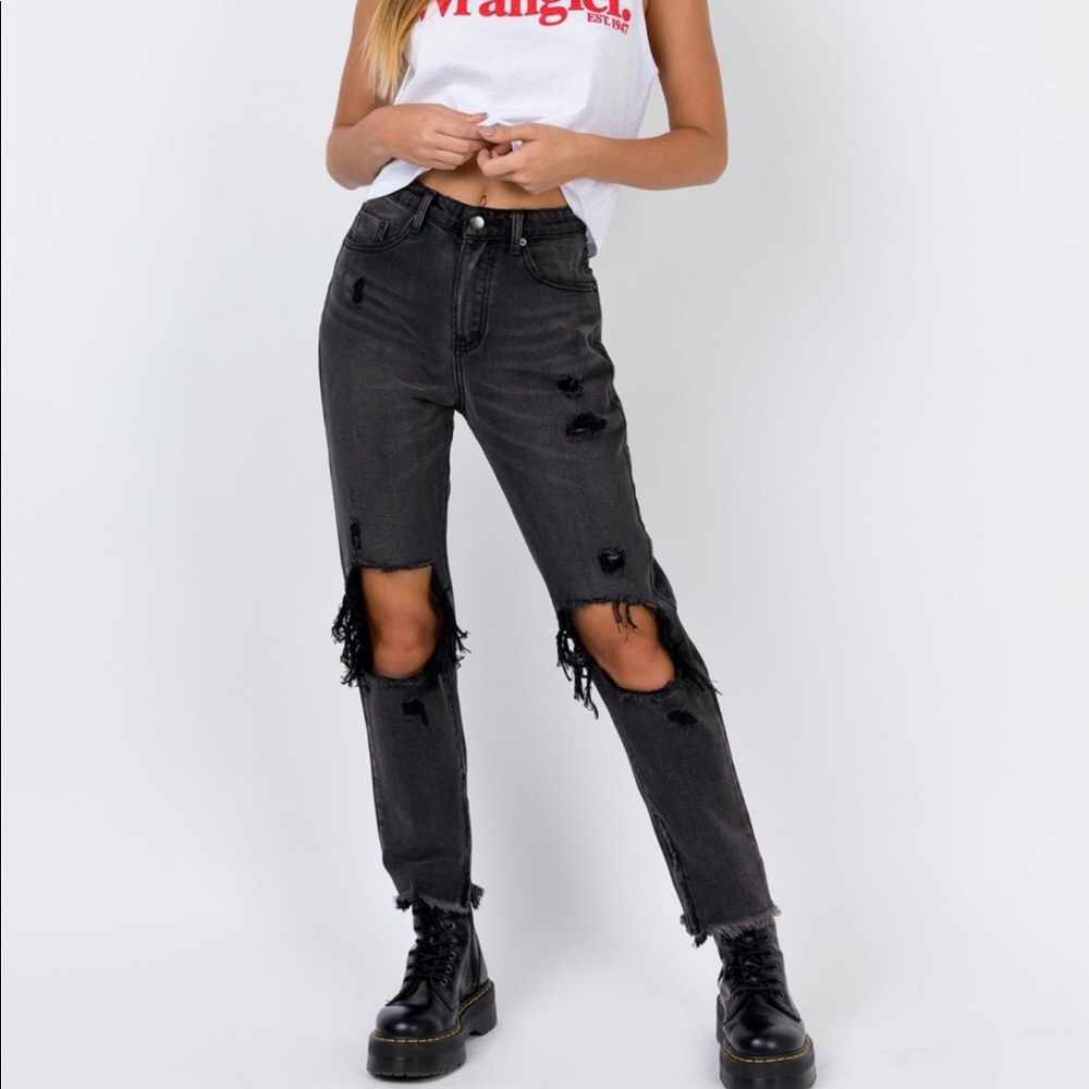 Princess Polly Erissa Destroyed Denim Jeans NWT